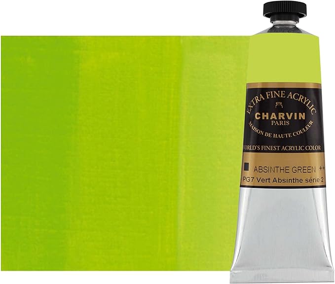 Charvin Extra Fine Professional Acrylic Paint - Absinthe Green, 60ml Tube, Triple-Milled, Lightfast Pigments, Open Stock Artist Acrylic Paints in Nature-Inspired Hues