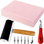 4 Pack Rubber Block Stamp Carving Blocks,Rubber Carving Linoleum Blocks with Cutter Tools,Rubber Brayer Roller for Stamp Maker,Printmaking and More Crafts