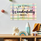 Fearfully and Wonderfully Made Bible Verses Wall Decor Kids Room Decor Canvas Banner, Canvas Decoration for Classroom, Nursery, Kids Room for Boys and Girls