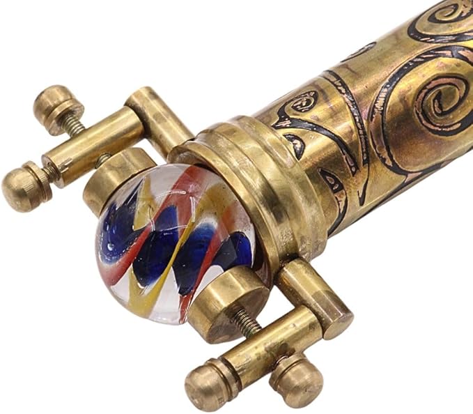 RII Marble Scope Kaleidoscope | Exquisite Etched Brass Design with Interchangeable Marbles | First Surface Mirrors for Clear Patterns | Includes Hardwood Stand | Ideal Antique Nautical Vintage Gift