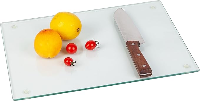 Murrey Home Glass Cutting Board for Kitchen Counter, Tempered Glass Chopping Boards Dishwasher Safe, Small Clear Countertop Tray, Scratch Resistant, Heat Resistant, Non Toxic, Clear, 16"x12"