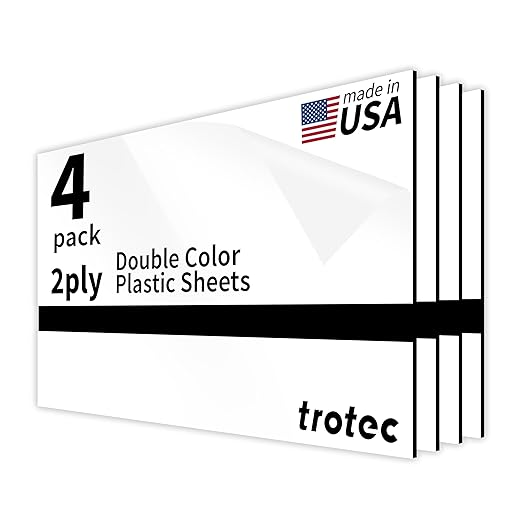 Trotec TroLase | 12"x24"x1/16", 4 Pcs | Gloss White/Black | 2 Ply | Modified Acrylic | Laser Engraving Double Color Plastic Sheet | Engraving Blanks for Laser, Saw, Guillotine | Made in USA