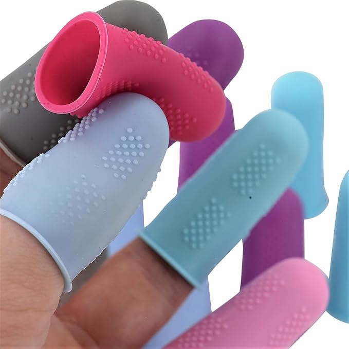 Finger Protectors [Flex Series - 18-Pack] Silicone Non-Stick Finger Covers [All in Size Medium - 3 of Each Color in 6 Colors] for Hot Glue | Sewing | Wax | Rosin | Resin | Honey | Adhesives