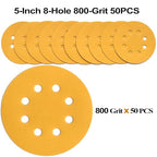 5-Inch 8-Hole Hook and Loop Sanding Discs 800-Grit Random Orbit Sandpaper, 50-Pack
