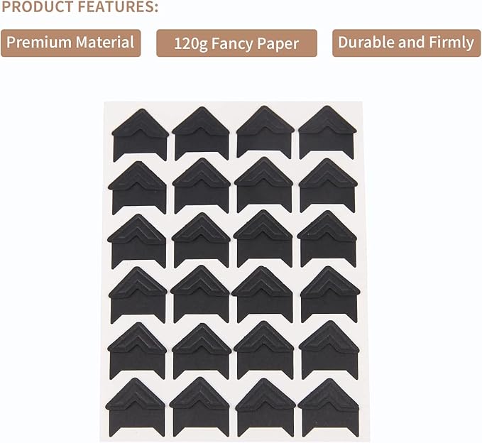 GOONAVI 15 Sheets 360 Pcs Black Acid-Free Photo Corners Mounting Self Adhesive for DIY Photo Album Journal