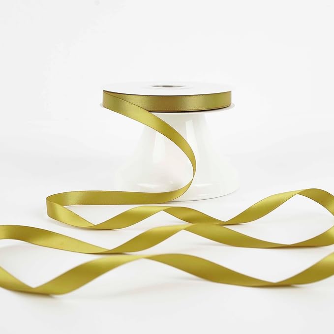 HUIHUANG Gold Satin Ribbon 1/2 inch X 50 Yards Continuous, Golden Double-Faced Satin Ribbon for Gift Wrapping, Bows, DIY Crafts, Flower Bouquet, Wedding Bridal Shower Decor, Hairs