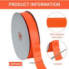 TONIFUL 1 Inch x 100yds Orange Satin Ribbon, Thin Solid Color Satin Ribbon for Gift Wrapping, Crafts, Hair Bows Making, Wedding Party Decoration, Floral Bouquets,Thanksgiving,Halloween