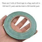 HAHIYO Green 0.25Inch Wide (200Feet/66Yard Total) 2Rolls Floral Tape Waterproof Florist Tape Flower Wrap Adhesive Waterproof Decorative Tape for Bouquet Stem Wrapping Flower Arranging and Floral Craft