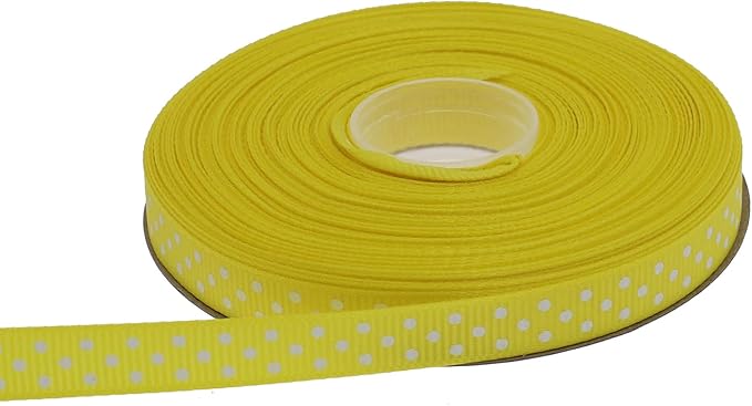Polka Dot Grosgrain Ribbon 25 Yard Each Roll 100% Polyester (3/8", Yellow)