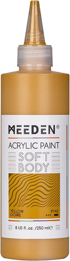 MEEDEN Soft Body Acrylic Paint: Yellow Ochre Matte Finish - 250ml/8.45oz Bulk Acrylic Colors in Ergonomic Bottle - Fluid Flow Art Paints for Artists Canvas Painting