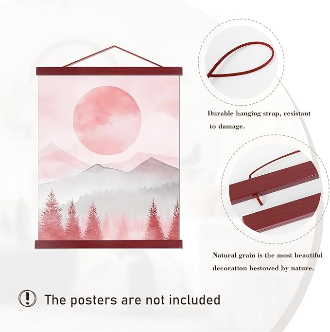Artmag Magnetic Poster Hanger Frame, 30x40 30x20 30x24 Light Wood Wooden Magnet Canvas Artwork Print Poster Hangers Frames Hanging Kit (Mahogany, 30")