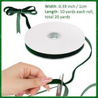 Dark Green Velvet Ribbon, 0.39 Inch x 20 Yards Single Faced Green Ribbon for Gift Wrapping, Bow Making, Christmas Tree Decorations, Wreath Making and DIY Crafts (10 Yards Each Roll)