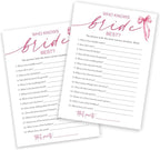 Wedding Shower Games Cards, Who Knows The Bride Best, Bridal Shower Games 25 Guests, Engagement Party Wedding Games for Guests, Pink Ribbon Bow Wedding Party Supplies - E03