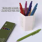 Gel Pens, 5 Pcs 0.5mm Black Ink Pens Fine Point Smooth Writing Pens with Silicone Grip, High-End Series Metal Clip Retractable Pens for Journaling Note Taking (Vintage)