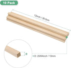10-Pack Wood Square Dowel Rods, 25/64 x 12 Inch Unfinished Wooden Square Dowel Rod, Hardwood Square Dowel Sticks for Crafts/DIY Projects/Models Making [Wood Color]