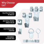 303-Piece Picture Hanging Assortment, Heavy Duty Hooks, Nails, Sawtooth, D-Rings, Wire, Level, and Metal Wall Hooks for Picture Framing and Canvas Mounting (Silver)