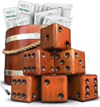 SWOOC Games - Yardzee, Farkle, & 20+ Giant Dice Games (All Weather) with Wood Bucket, 5 Scorecards, & Marker - Yard Dice Outdoor Game for Family - Giant Backyard Game Set - Outside Jumbo Lawn Fun