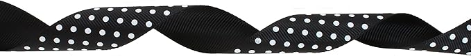 Polka Dot Grosgrain Ribbon 25 Yard Each Roll 100% Polyester (1", Black)