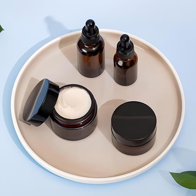 100 Pack 1oz Amber Plastic Jars with Lids 30ml Empty Cosmetic Jars Leak Proof Container Refillable Makeup Containers Travel Cosmetic Containers for Lotions Sample Cream