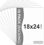10 Pack Backing Boards, 18x24 Uncut White Mats Matboards, Acid-Free Backerboards for Art Prints, Ideal for Photos, Pictures, Prints, and Frames