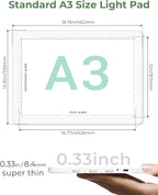 A3 Light Pad for Diamond Painting,Bawaslom Cordless Light Box for Tracing and Drawing with 3 Colors & 6-Level Brightness,Rechargeable LED Drawing Pad for Tracing,Diamond Art,Vinyl Weeding,Sketching