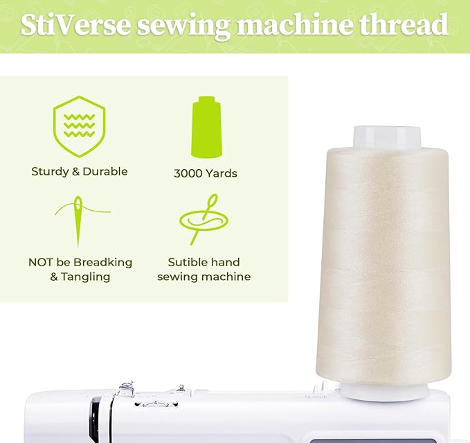 4 Pack Light Beige Thread of 3000 Yards Each, All Purpose Polyester Thread for Sewing, Overlock, Quilting, Piecing