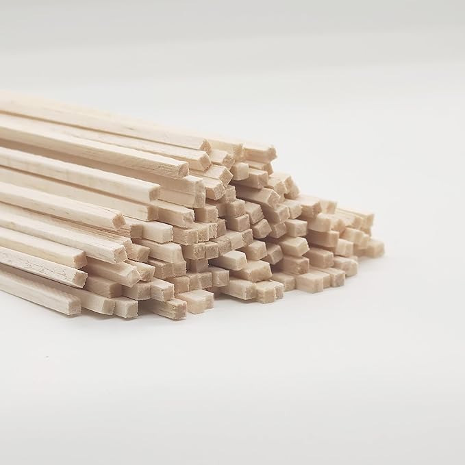 120Pcs Balsa Wood Sticks,Wood Strips Balsa Square Wooden Dowels Hardwood Unfinished Wood Sticks for Crafts DIY Projects Models Making Supplies (12” X 1/8” X 1/8” 120Pcs)