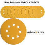 5-Inch 8-Hole Hook and Loop Sanding Discs 400-Grit Random Orbit Sandpaper, 50-Pack