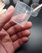 300 Pack 1oz/30ml Plastic Graduated Cups Transparent Scale Cups with 300 Pack Wooden Stirring Sticks for Mixing Paint, Stain, Epoxy, Resin