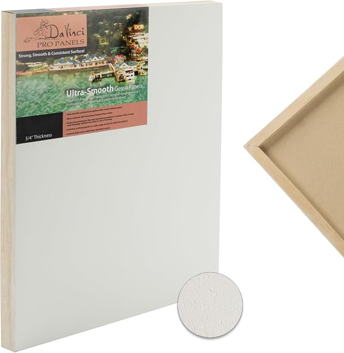 Da Vinci Pro Ultra Smooth Wood Canvas Gesso Board - 3/4" Deep, 16x16 Pack of 4 Single White Acrylic Polymer Gesso Panels for Painting Fine Portraits and Ultra Fine Detail Illustrations and Artwork