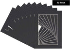 Pack of Ten 8.5x11 Mats Bevel Cut for 7x9 Photos - Acid Free Black Precut Matboards for Pictures, Photos, Framing - 4-ply Thickness