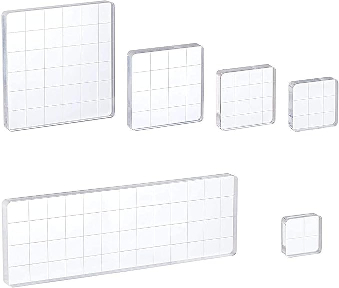 Whaline 6 Pieces Acrylic Stamp Block Clear Stamping Tools Set with Grid Lines for Scrapbooking Crafts Card Making, Assorted Sizes