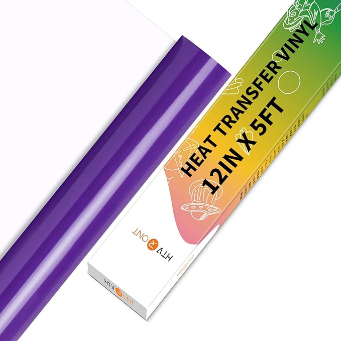 HTVRONT HTV Vinyl Rolls Heat Transfer Vinyl - 12" x 5ft Purple HTV Vinyl for Shirts, Iron on Vinyl for All Cutter Machine - Easy to Cut & Weed for Heat Vinyl Design (Purple)