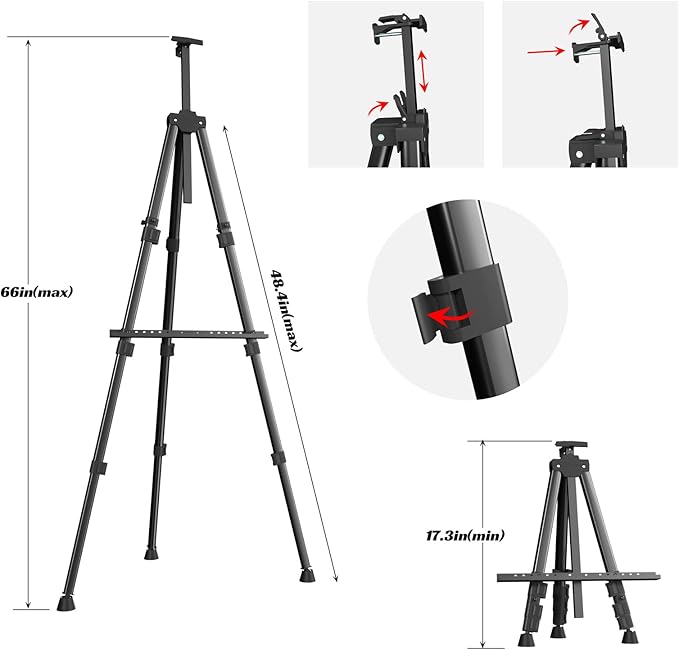Easels for Painting Canvas, Aredy 66" Art Easel for Drawing, Portable Painting Easel Stand, Metal Table Top Easel