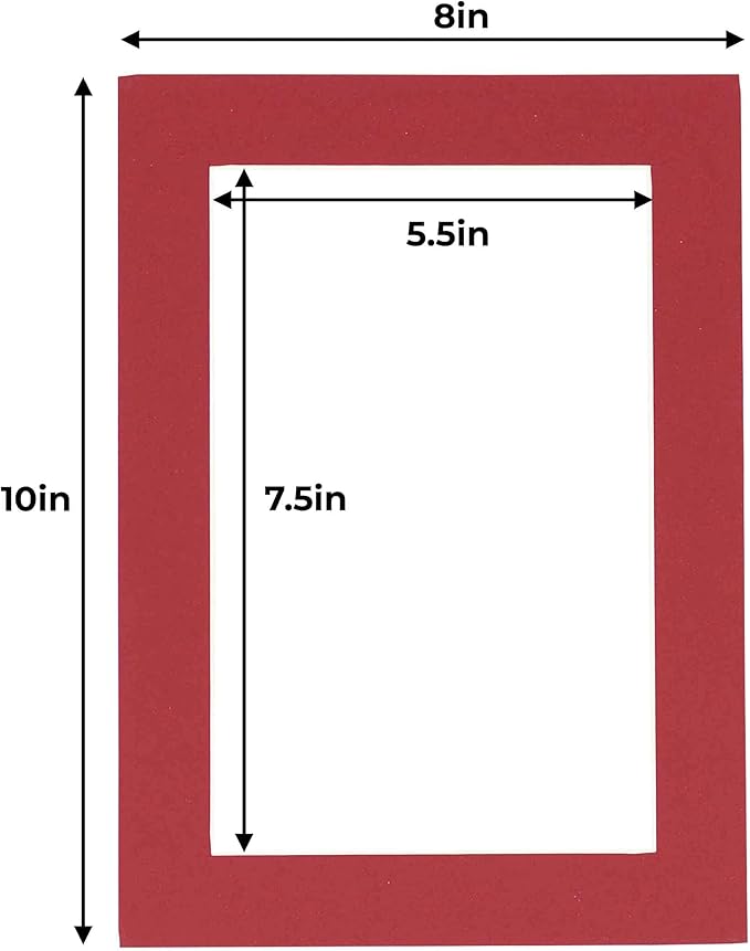 6x8 Mat for 8x10 Frame - Precut Mat Board Acid-Free Deep Red 6x8 Photo Matte Made to Fit a 8x10 Picture Frame, Premium Matboard for Family Photos, Show Kits, Art, Picture Framing, Pack of 1 Mat