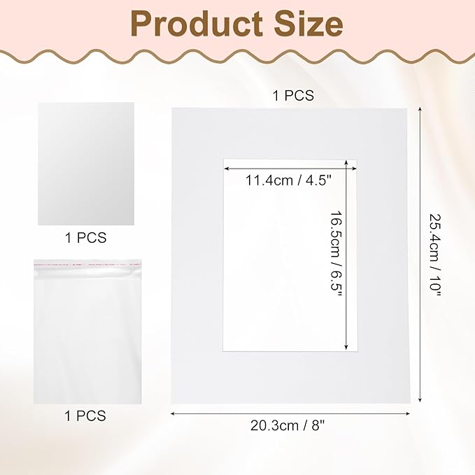 uxcell Picture Mats, 8 x 10 Mat Board Center for 5 x 7 Pictures Acid Free White Core Bevel Cut Frame Mattes with Backing for Display Art Measuring, White