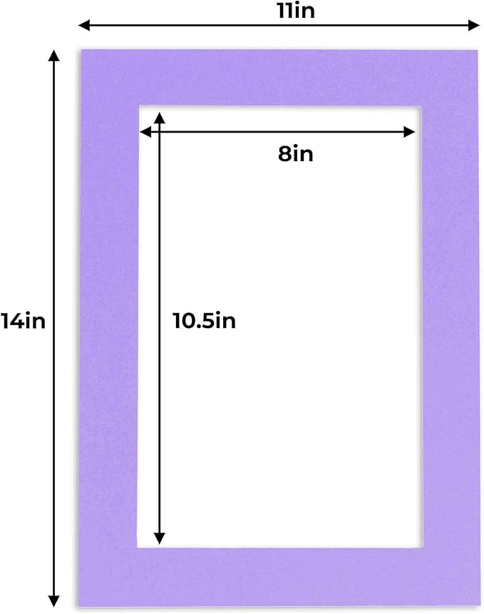 11x14 Mat for 8.5x11 Photo - Precut Light Purple Picture Matboard for Frames 11 x 14 Inches - Bevel Cut to Display Art 8.5 x 11 Inches - Acid Free Pack of 100 MATS with Backing Boards & Clear Bags