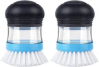 MR.SIGA Soap Dispensing Palm Brush, Kitchen Brush for Dish Pot Pan Sink Cleaning, Pack of 2, Navy/Blue