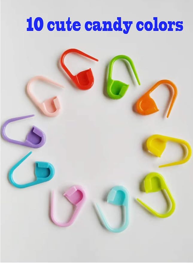 JOSDIOX 60-Piece Crochet Knitting Markers - Locking Stitch Pins, Plastic Safety Pins, Weave Stitch Counter for Clips Yarn (10 Colors)