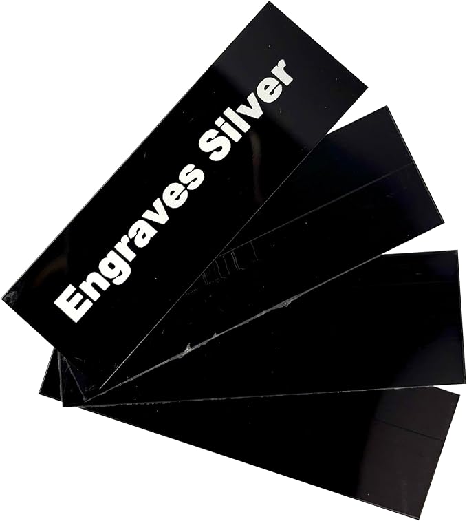 Blank Metal Plates for Laser Engraving - 4 Pack | Aluminum Sheets 0.020" Thick | CO2, Diode, Fiber Laser Compatible | Multiple Sizes & Colors (Black (engraves silver), 1x8.25 inch)