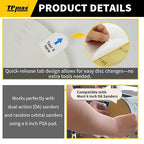 6-Inch 120-Grit Gold PSA Sanding Discs, 50 Pack – Pro-Grade Self-Adhesive Stickyback Sandpaper with Quick-Release Tabs for DA Sander, Medium-Coarse Automotive/Wood/Metal Sanding