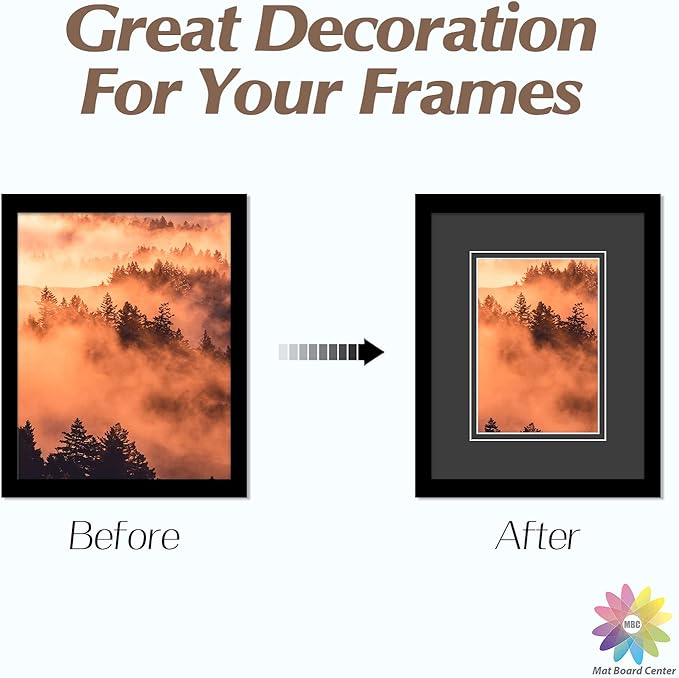 Mat Board Center, Double Mat - Acid Free, 8-ply Thickness, White Core - for Pictures, Photos, Framing (Black Over Black, 8x10 for 5x7, Pack of 5)