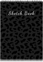 Deokke Sketchbook Top Spiral Bound Sketch Pad, 9 x 12 inch,100GSM Thick Paper,50 Sheets 100 Pages,Art Sketch Book Aesthetic Cute Drawing Writing Paper,for Girls Women-Black Leopard Cheetah Pattern