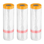 HARFINGTON 3 Rolls Pre-Taped Masking Film 126" x65.6ft Double Adhesive Tape and Drape Painters Plastic Drop Cloth Film with Tape Plastic Sheeting for Automotive Painting Covering