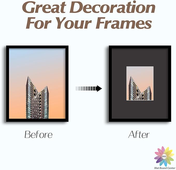 MBC MAT BOARD CENTER, 10 Pack 16x20 for 8x10 Black Picture Mats Frame Mattes, Bevel Cut, Acid Free, 4-ply Thickness