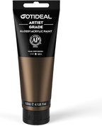GOTIDEAL Metallic Acrylic Paint Pearl Deep Brown Tubes(120ml, 4.1 oz) Non Toxic Non Fading,Rich Pigments for Painters, Adults & Kids, Ideal for Canvas Wood Clay Fabric Ceramic Craft Supplies