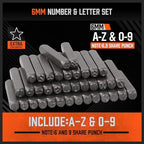 HORUSDY 37-Piece Number and Letter Stamp Set 1/4 (6mm) (A-Z & 0-9 + Stars) Punch Perfect for Imprinting Metal Stamping kit, Plastic, Wood, Leather
