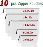 AUSTARK 10 Pcs Zipper File Bags, Waterproof Plastic Mesh Pouch for Office School, Board Game Storage Bags (Multi-Size, White and Black)
