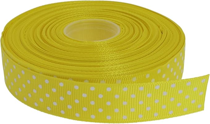 Polka Dot Grosgrain Ribbon 25 Yard Each Roll 100% Polyester (3/4", Yellow)