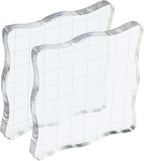 PATIKIL 3" x 3" Acrylic Stamp Block, 2 Pack Clear Stamping Block with Grid Lines Decorative Mounting Blocks Wave for Scrapbooking DIY Crafts Card Making